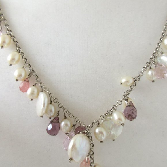 Mother of Pearl Pink & White Beaded Drop Necklace - Picture 4 of 5
